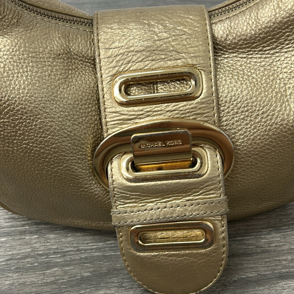 Michael Kors Gold Metallic Leather Hobo Shoulder Bag - Picture 4 of 8
